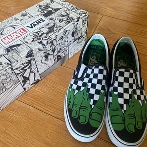 Marvel X Vans Checkered Hulk Slip-Ons. M/7.5 W/9. NEW W/ Box